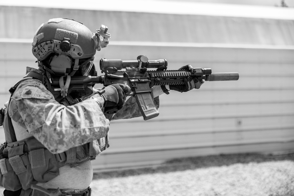 French Service Member attends the Marine Corps Security Forces Regiment Close Quarters Battle Course