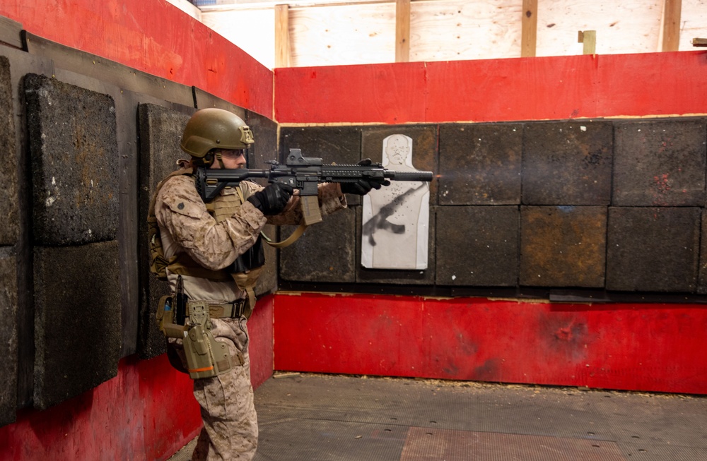 French Service Member attends the Marine Corps Security Forces Regiment Close Quarters Battle Course