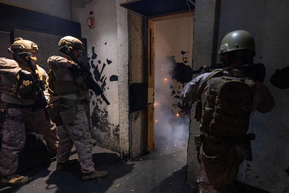 French Service Member attends the Marine Corps Security Forces Regiment Close Quarters Battle