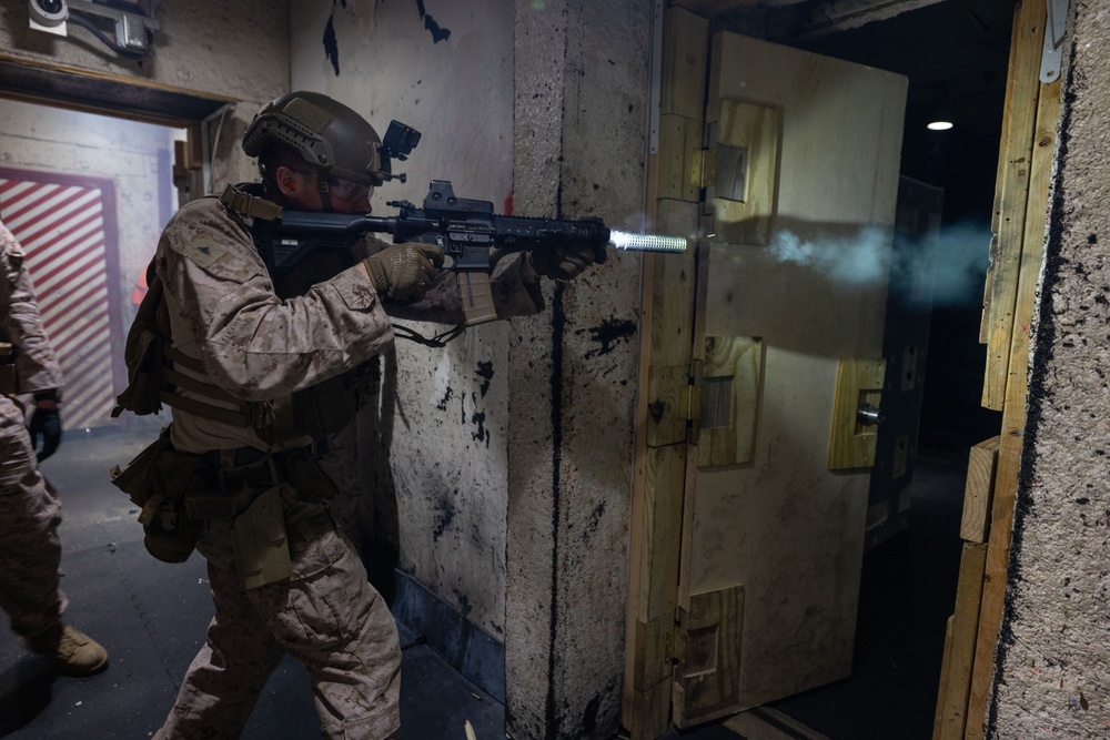 French Service Member attends the Marine Corps Security Forces Regiment Close Quarters Battle