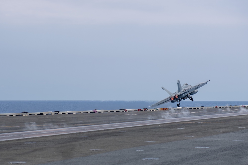 USS Ronald Reagan (CVN76) Sailors conduct flight deck operations