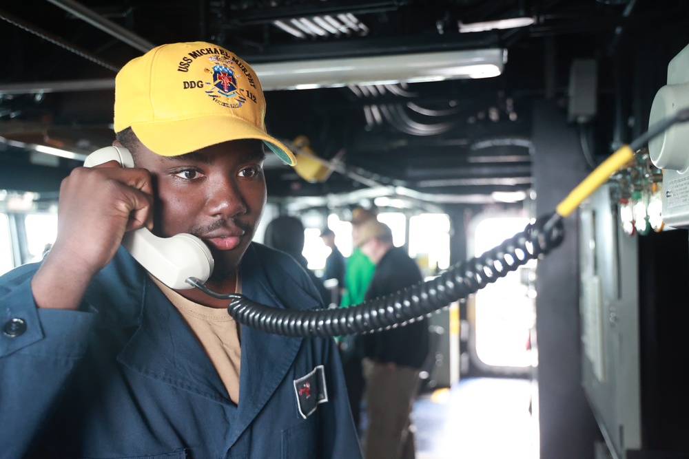 Boatswain’s Mate stands watch aboard USS Michael Murphy