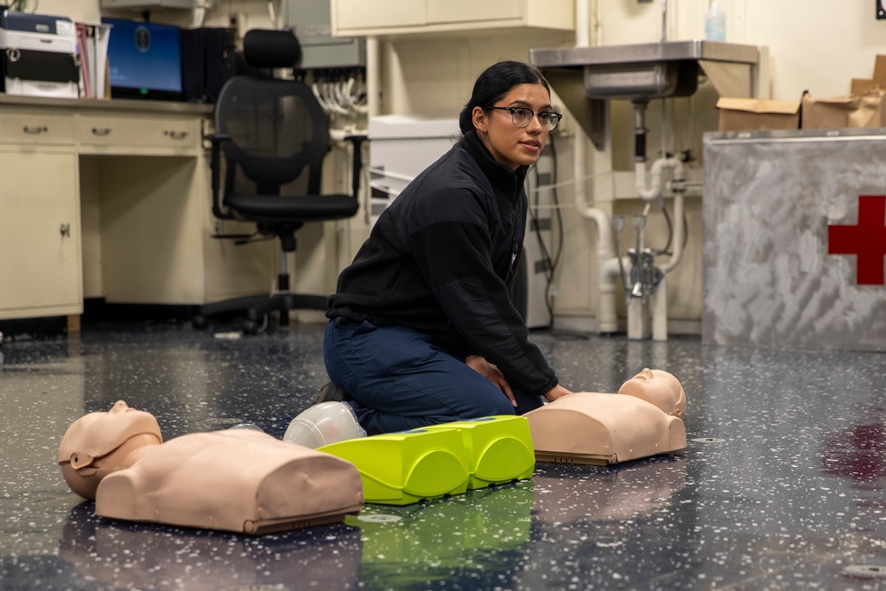 USS Tripoli Sailor Conducts CPR Training