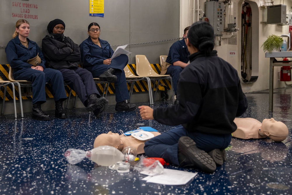 USS Tripoli Sailor Conducts CPR Training