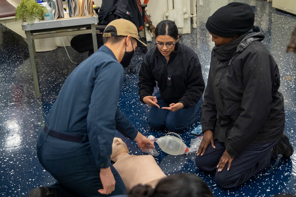 USS Tripoli Sailor Conducts CPR Training