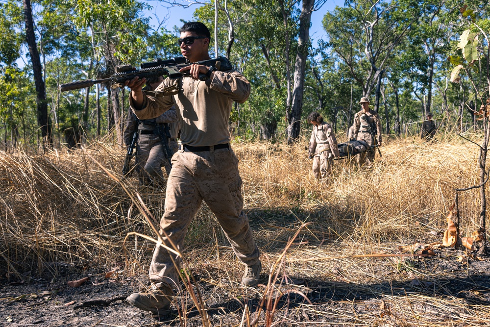 MRF-D 24.3: Echo Co., 2nd Bn., 5th Marines (Rein.) rehearses CASEVAC procedures during Exercise Predators Walk