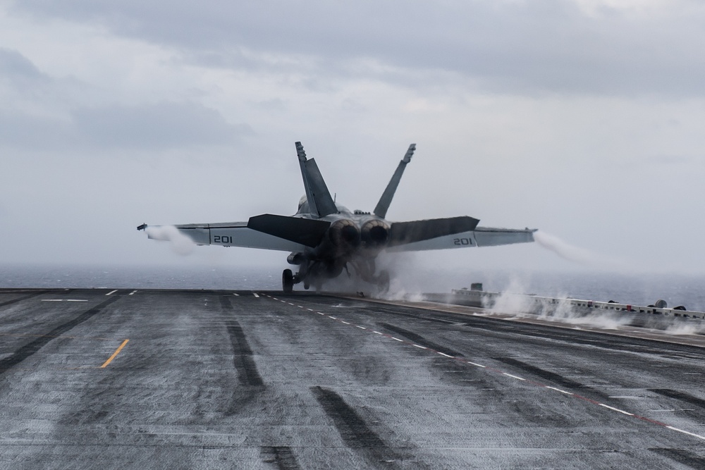 USS Ronald Reagan (CVN76) Sailors conduct flight deck operations