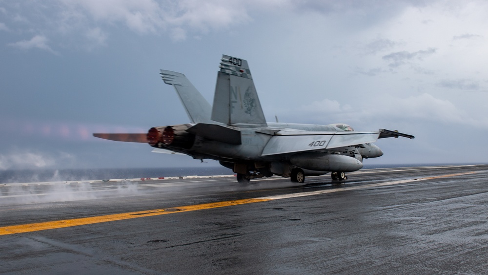 USS Ronald Reagan (CVN76) Sailors conduct flight deck operations