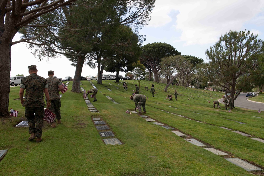 USS Carl Vinson (CVN 70) Sailors Place Flags at Green Hills Memorial Park During Los Angeles Fleet Week 2024