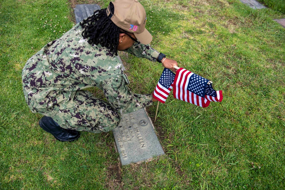 USS Carl Vinson (CVN 70) Sailors Place Flage at Green Hills Memorial Park During Los Angeles Fleet Week 2024