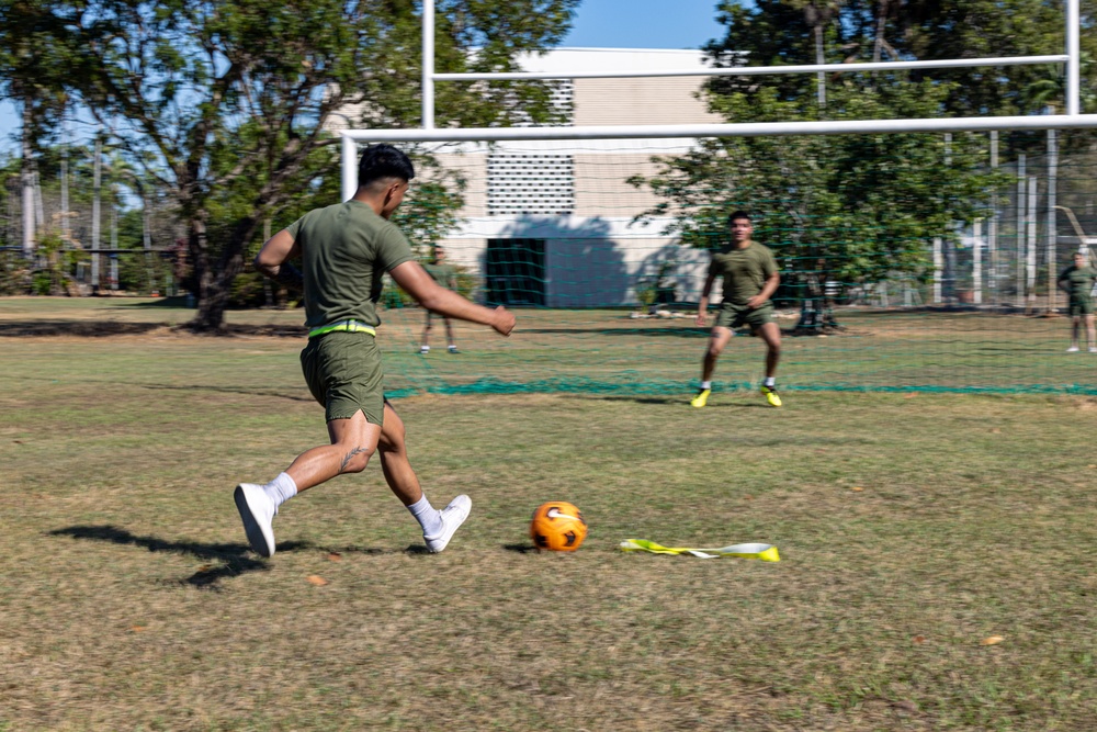 MRF-D 24.3: Command Element Marines, Sailors participate in friendly football, soccer games