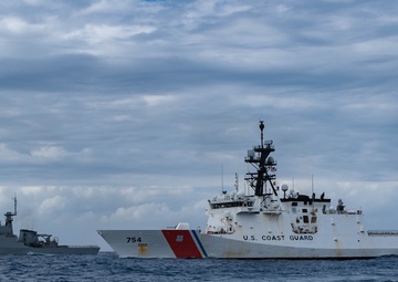 The U.S. Coast Guard Cutter James (WMSL 754) and the Brazilian navy Amazonas (P 120)