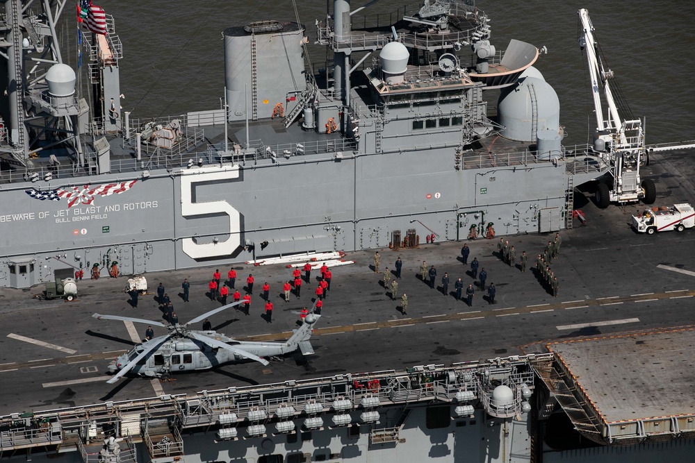 USS Bataan departs from New York City