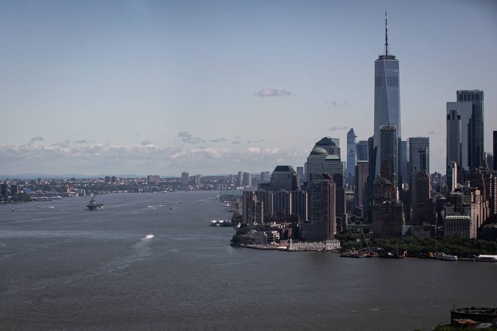 USS Bataan departs from New York City