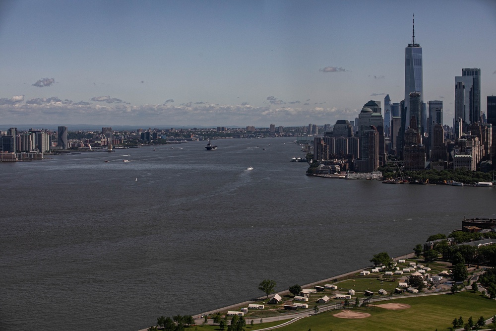 USS Bataan departs from New York City