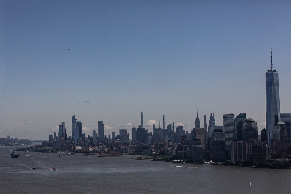 USS Bataan departs from New York City