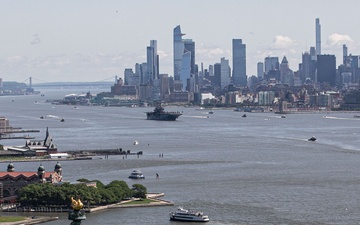 USS Bataan departs from New York City