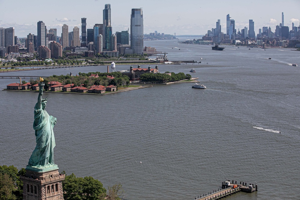 USS Bataan departs from New York City