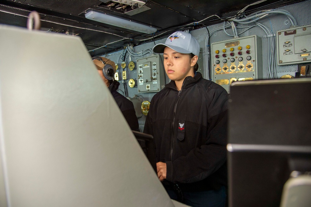 USS Carl Vinson Sailor Steers the Ship