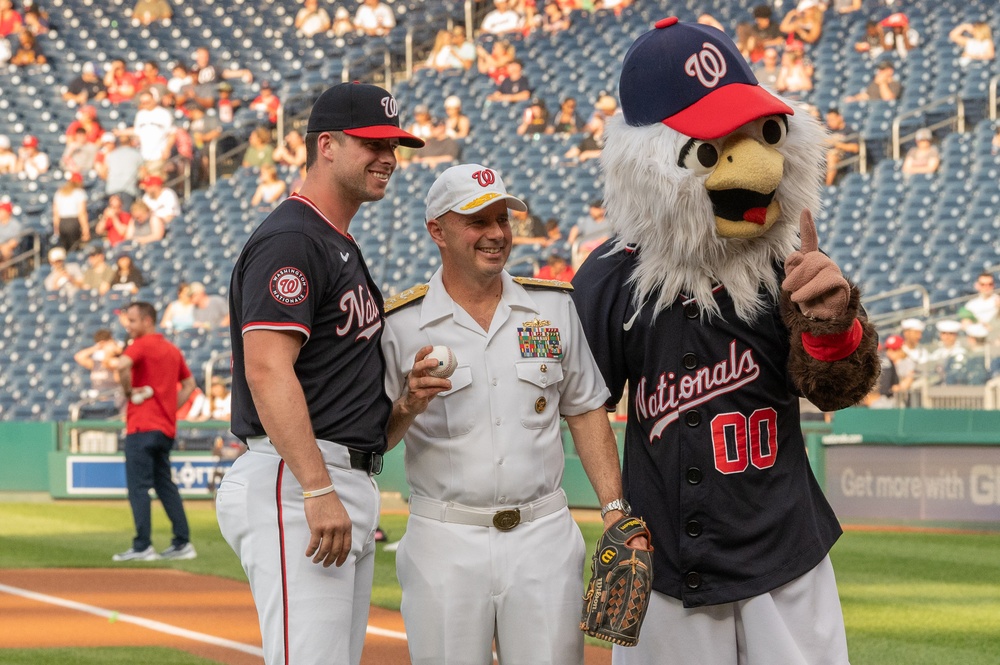 U.S. Navy Band Country Current Bluegrass Ensemble performs before &quot;Navy Day&quot; at the Nationals stadium