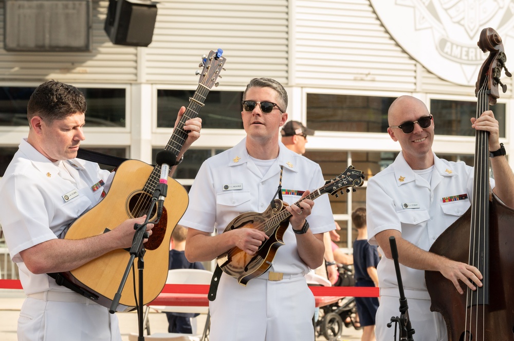 U.S. Navy Band Country Current Bluegrass Ensemble performs before &quot;Navy Day&quot; at the Nationals stadium