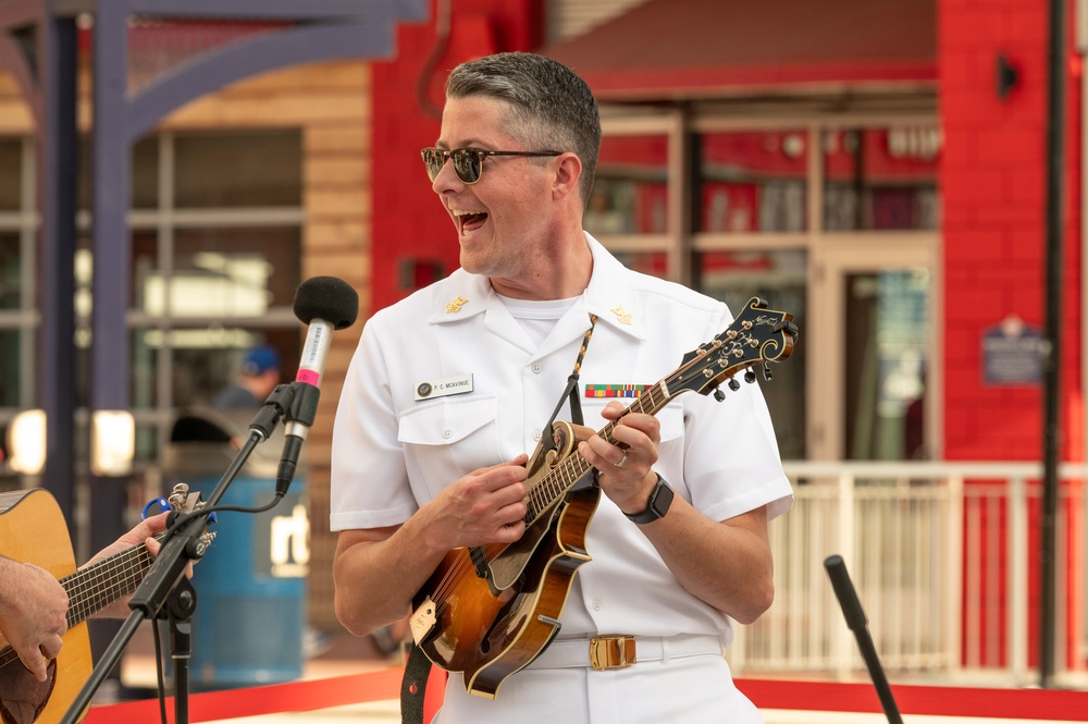 U.S. Navy Band Country Current Bluegrass Ensemble performs before &quot;Navy Day&quot; at the Nationals stadium