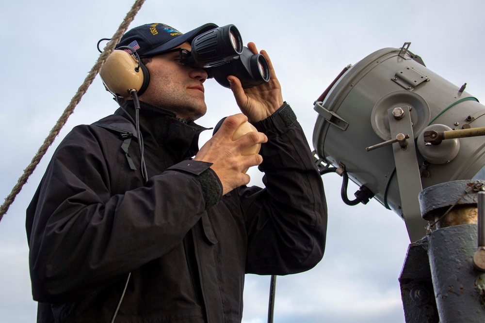 Sailors stand watch during flight operations