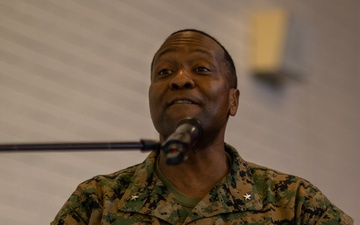 Assistant wing commander speaks to Lance Corporal Leadership and Ethics Seminar graduates