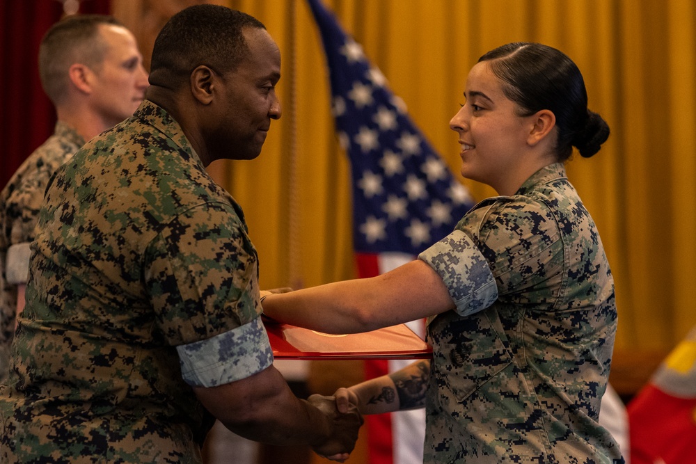 Assistant wing commander speaks to Lance Corporal Leadership and Ethics Seminar graduates