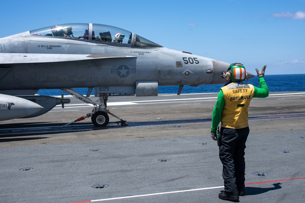 USS Ronald Reagan (CVN76) Sailors conduct flight deck operations