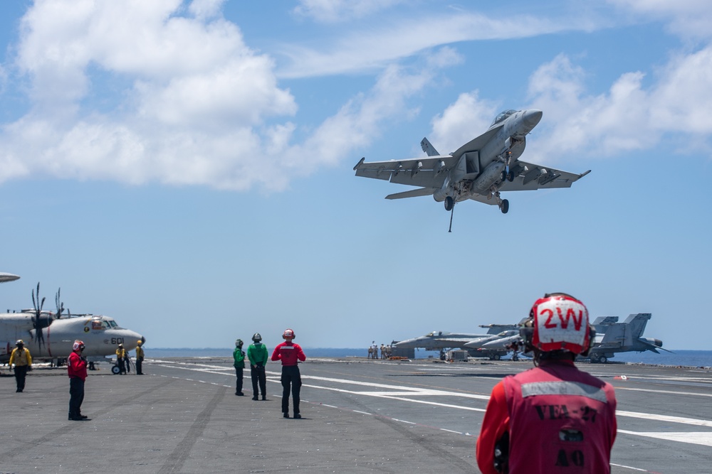 USS Ronald Reagan (CVN76) Sailors conduct flight deck operations