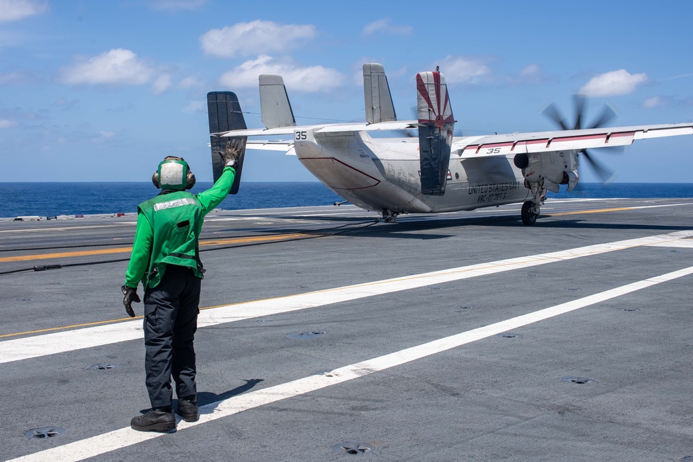 USS Ronald Reagan (CVN76) Sailors conduct flight deck operations