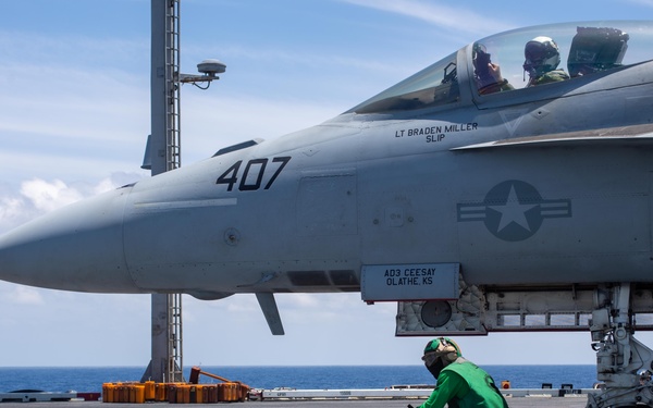 USS Ronald Reagan (CVN76) Sailors conduct flight deck operations