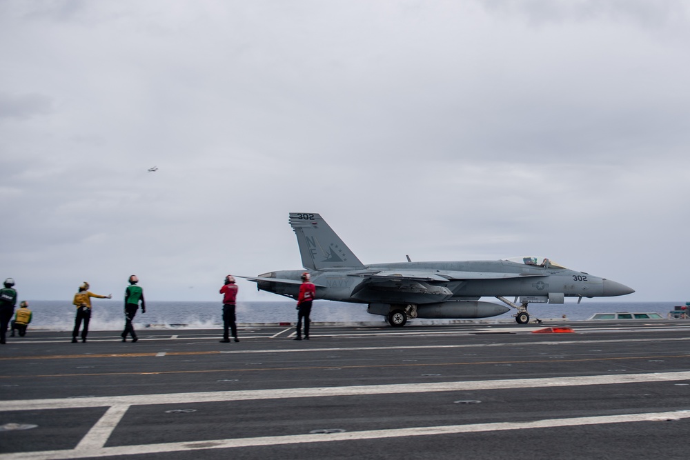 USS Ronald Reagan (CVN76) Sailors conduct flight deck operations