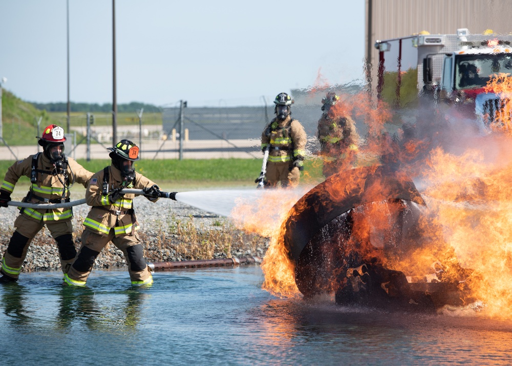 Feel the heat: Firefighters battle flames during training