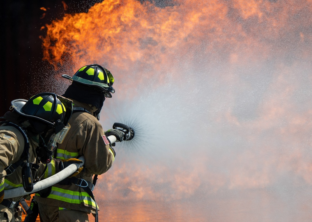 Feel the heat: Firefighters battle flames during training