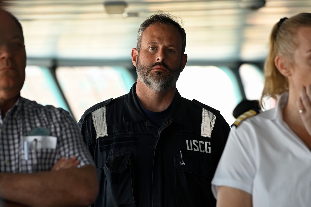 Coast Guard members conduct cruise inspection