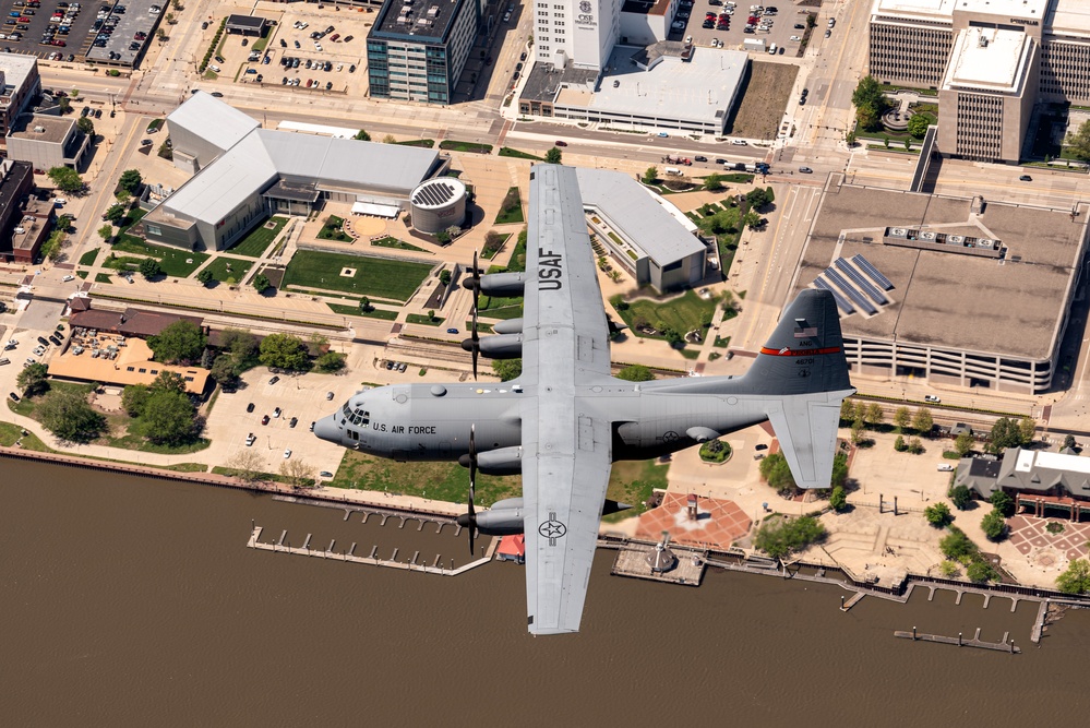 C-130H Hercules flyover over Peoria riverfront April 30, 2024