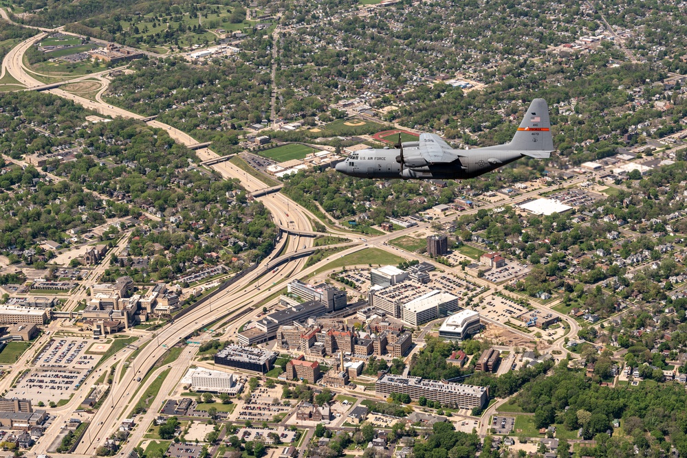 C-130H Hercules flyover over Peoria riverfront April 30, 2024