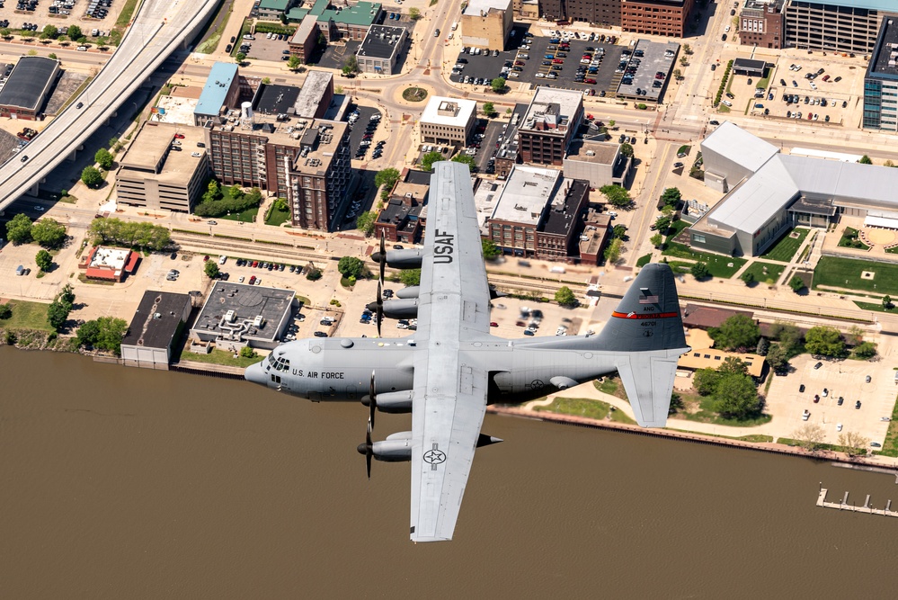 C-130H Hercules flyover over Peoria riverfront April 30, 2024