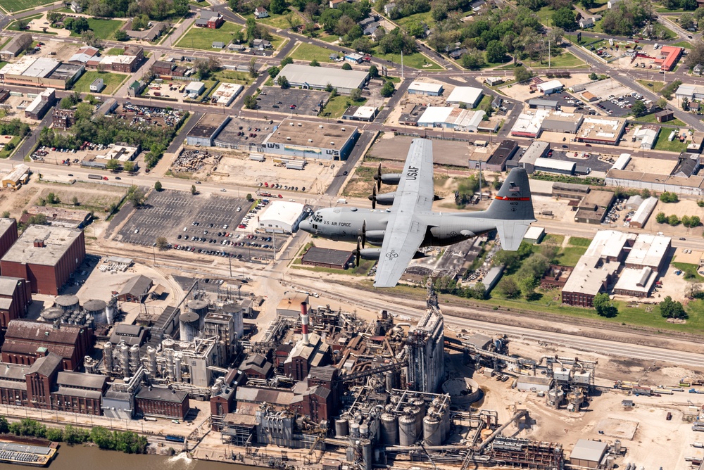 C-130H Hercules flyover over Peoria riverfront April 30, 2024