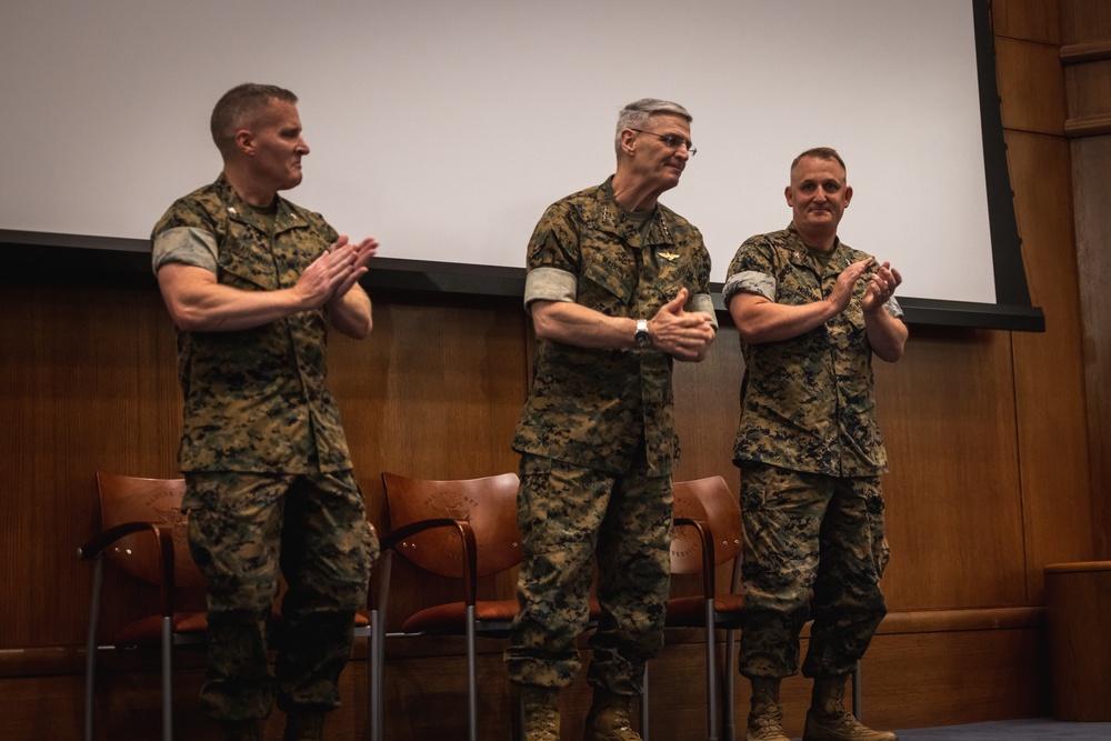 U.S. Marines with MCOTEA host a change of command ceremony