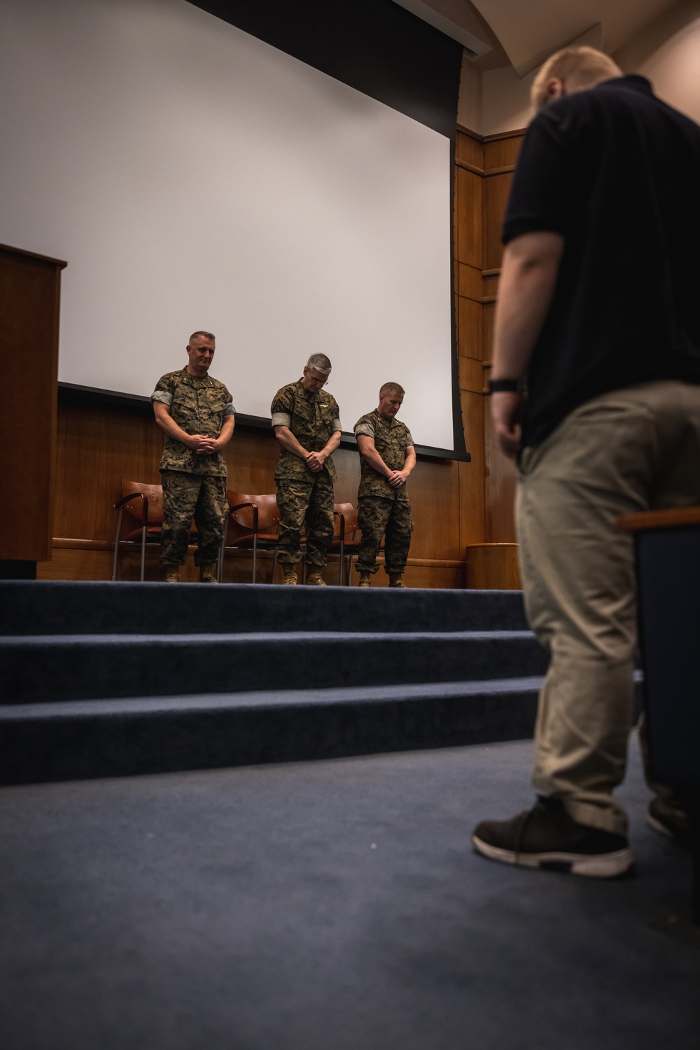 U.S. Marines with MCOTEA host a change of command ceremony