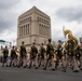 Hoosier National Guardsmen march alongside racers during the 500 Festival Parade