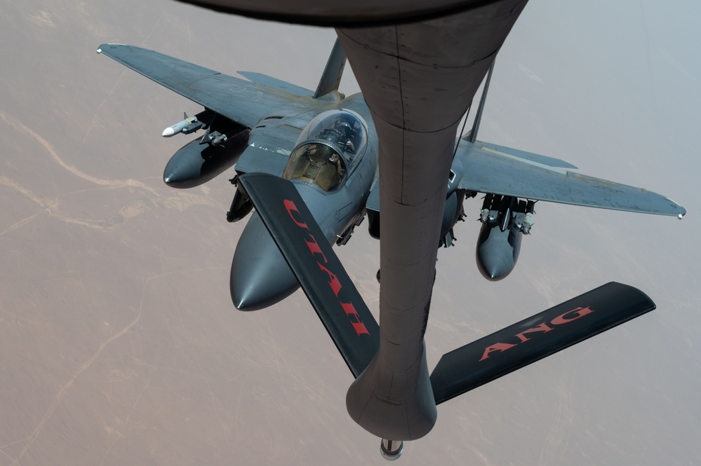 KC-135s refuel F-15s in U.S. Central Command