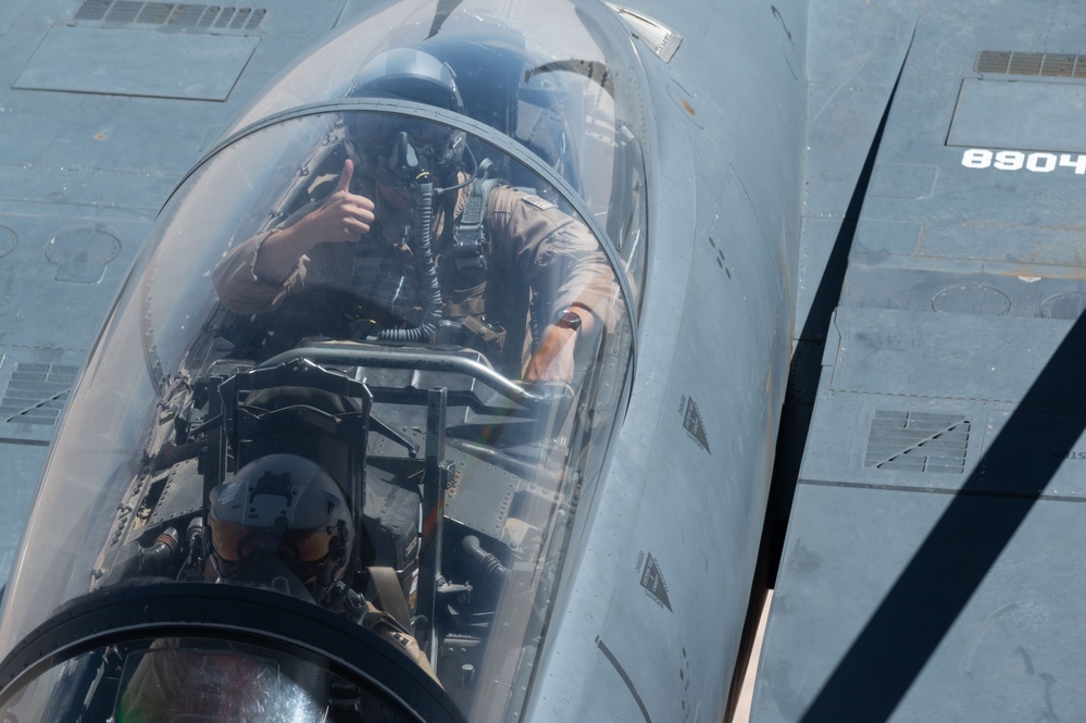 KC-135s refuel F-15s in U.S. Central Command