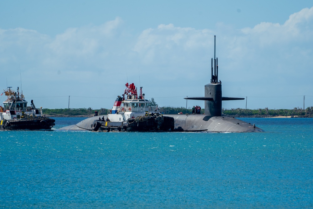 USS Louisiana (SSBN 743) (Gold Crew) arrives at Naval Base Guam, May 29 to conduct a scheduled port visit.