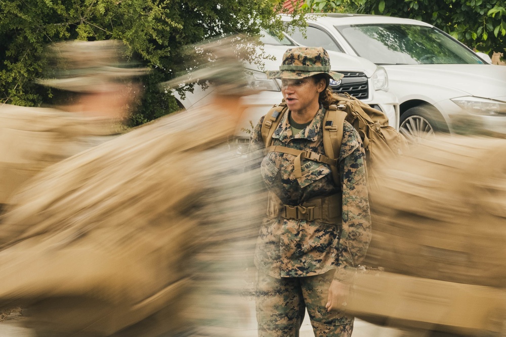 HQ Bn. Marines participate in 6-mile hike