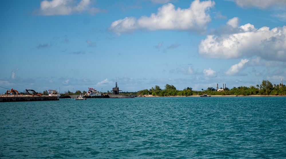 USS Louisiana (SSBN 743) (Gold Crew) arrives at Naval Base Guam, May 29 to conduct a scheduled port visit.