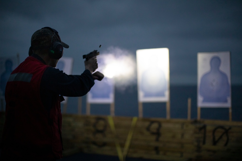 USS Tripoli Sailors practice with the M18 pistol